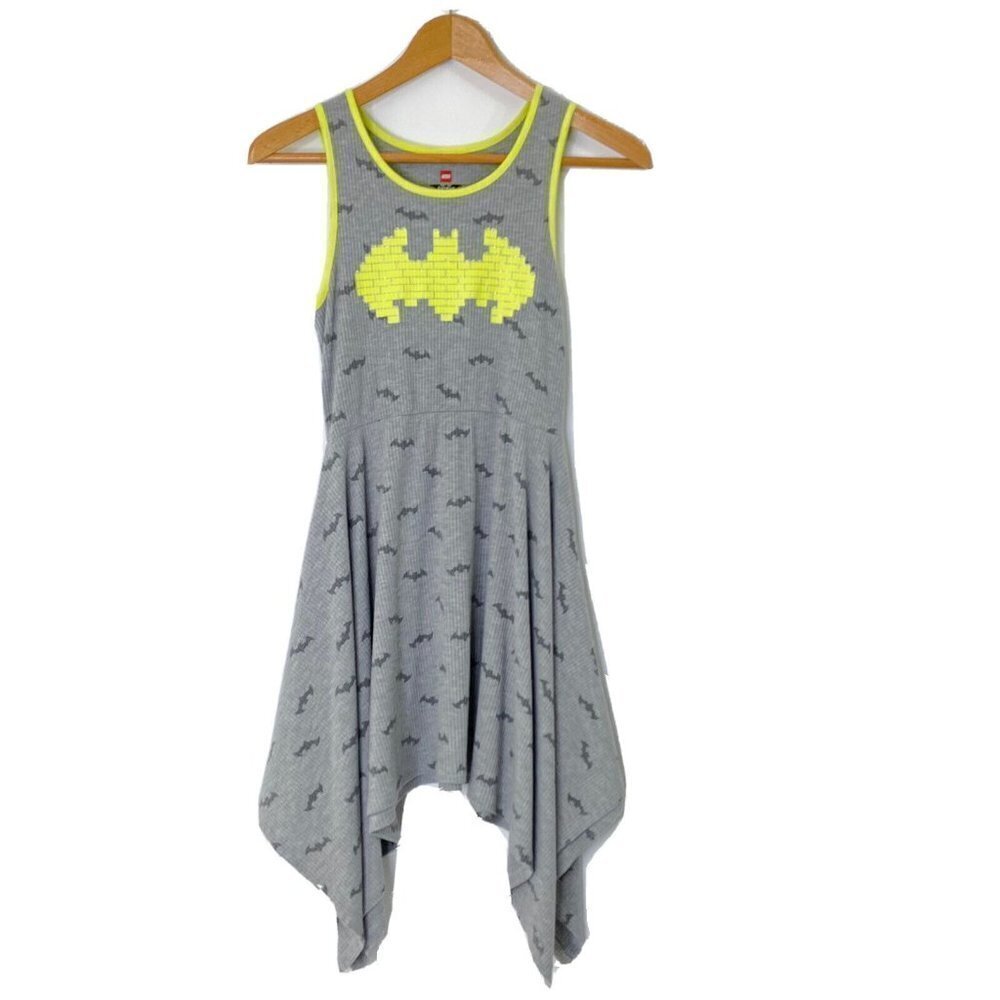 LEGO the Batman Girls Dress size Large 10/12 Sleeveless Bat Print Dress Gray
